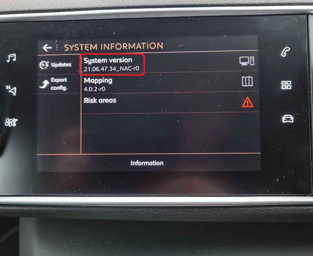 Peugeot NAC version info