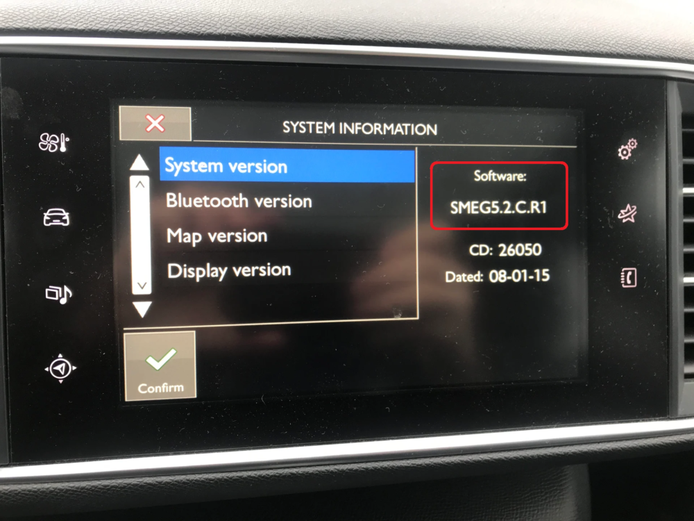 Peugeot SMEG version info
