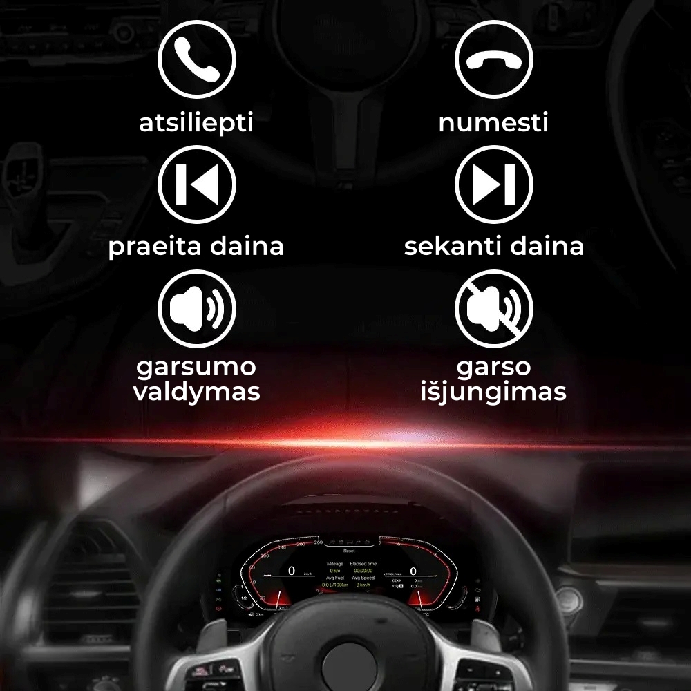 Steering wheel buttons are supported: control calls, change song, control music volume