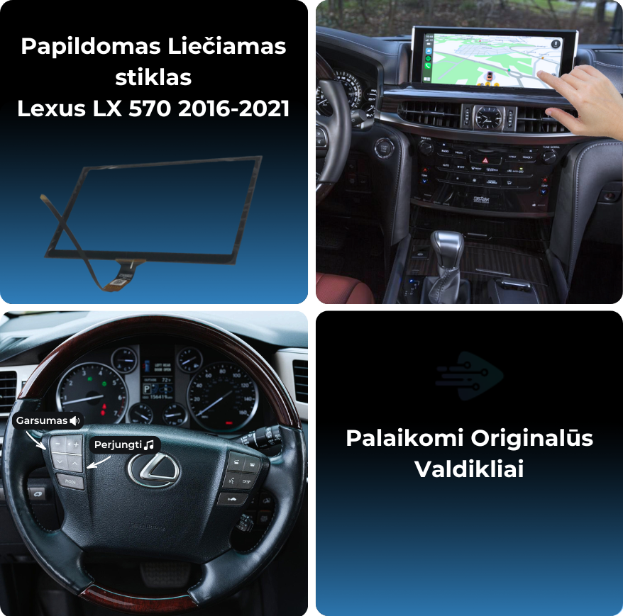 Integracija palaiko originalius valdiklius. Lexus LX 570 2016-2021 modelis gali patapti liečiamu ekranu